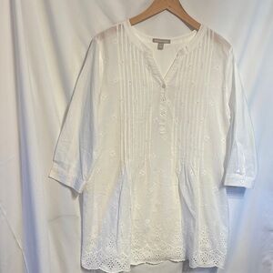 Woman Within White Islet Cottagecore Lagenlook Blouse SZ L